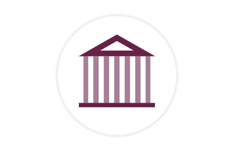 Sächissches Staatsministerium für Soziales und Verbraucherschutz Icon: stilisierte Darstellung eines Gebäudes mit Säulen und Giebel, ähnlich einem antiken Tempel oder Regierungsgebäude . Symbol für Institutionen, Behörden oder staatliche Einrichtungen